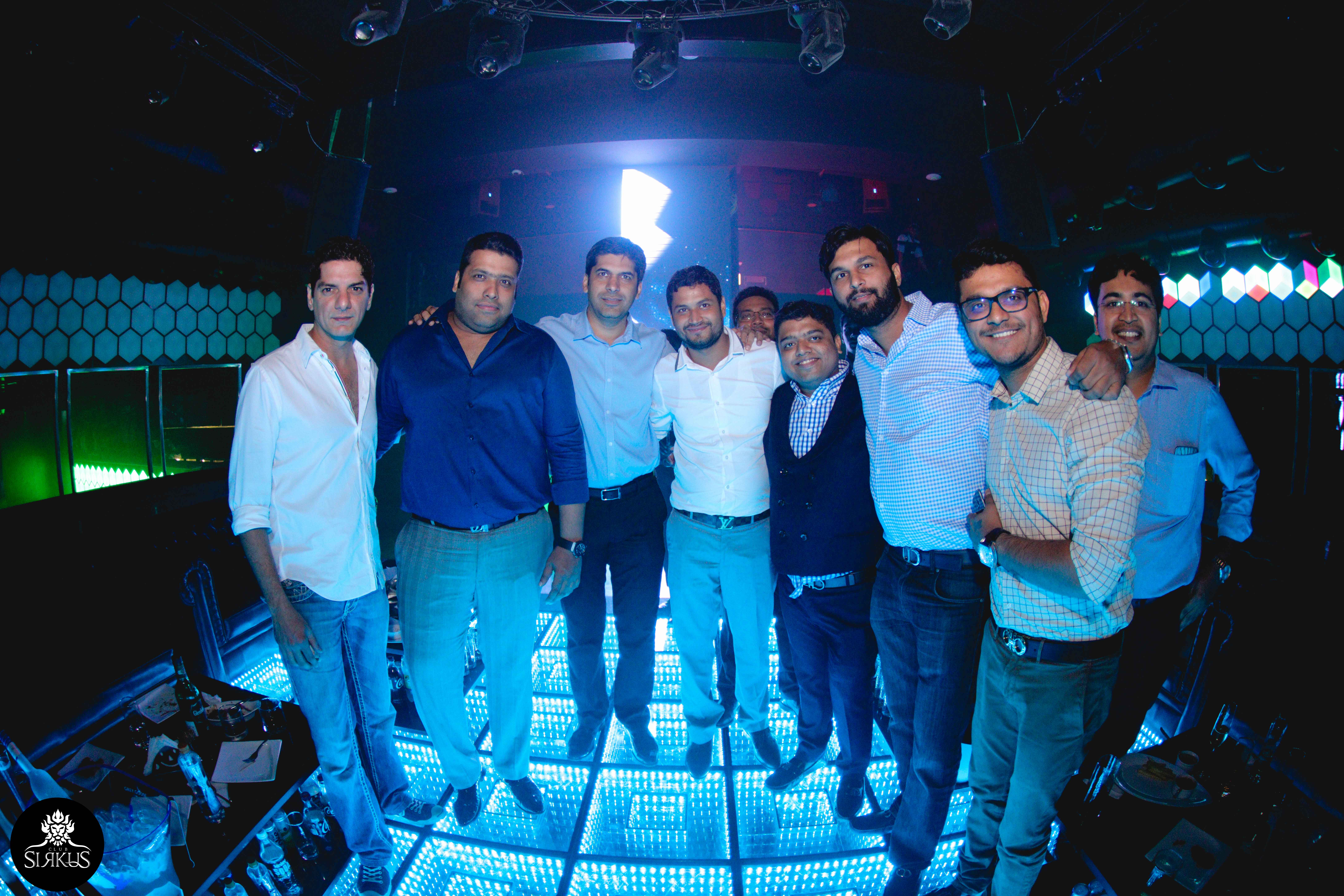 Dj Aqeel with club owners Prafulla Bhat and Chanakya Dhanda along with some friends at the Sirkus club launch at Sahara Star