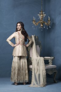 Influenced By Timeless Royal Fashion, A Straight Dupion Kurta With Indian Zardoze  Worn Over Shimmer Sharara By Designer Rashi Kapoor