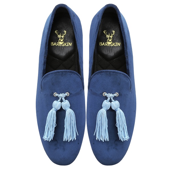 Blue-Velvet-Slip-On-Shoes-With-Stylish-Tassel-By-Bareskin