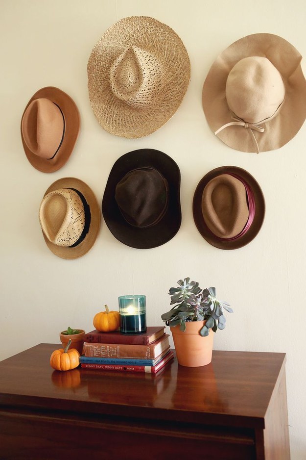 Wall with hats for decor